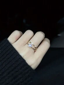 1pc Double Layer Pearl Ring Ladies Jewelry For Women S925 Sterling Silver Elegant Ring Fine Jewelry Gift For Girls Wedding Engagement Bridal Jewelry Wedding Bridal Jewelry - Gold - View 5