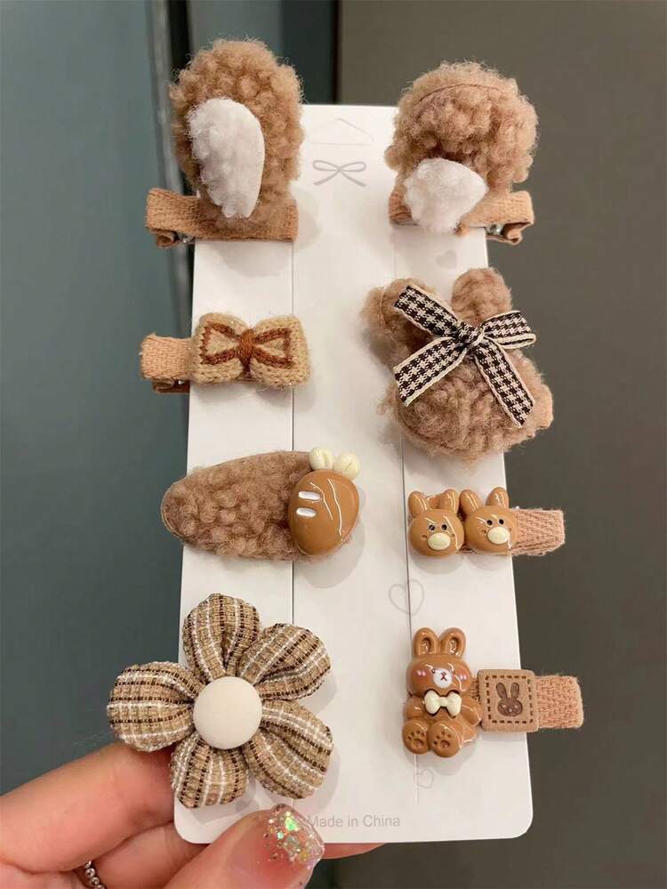 猫耳ヘアクリップ ミルクティーカラー 8個セット 可愛い髪飾り | SHEIN