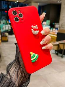 1pc Red Christmas Snowman Gift Accessory Tpu Liquid Phone Case Protective Cover Compatible With IPhone - Red - View 4