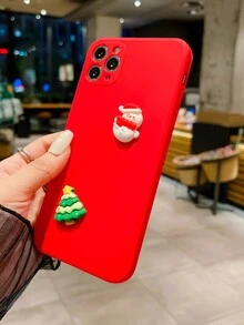 1pc Red Christmas Snowman Gift Accessory Tpu Liquid Phone Case Protective Cover Compatible With IPhone - Red - View 3
