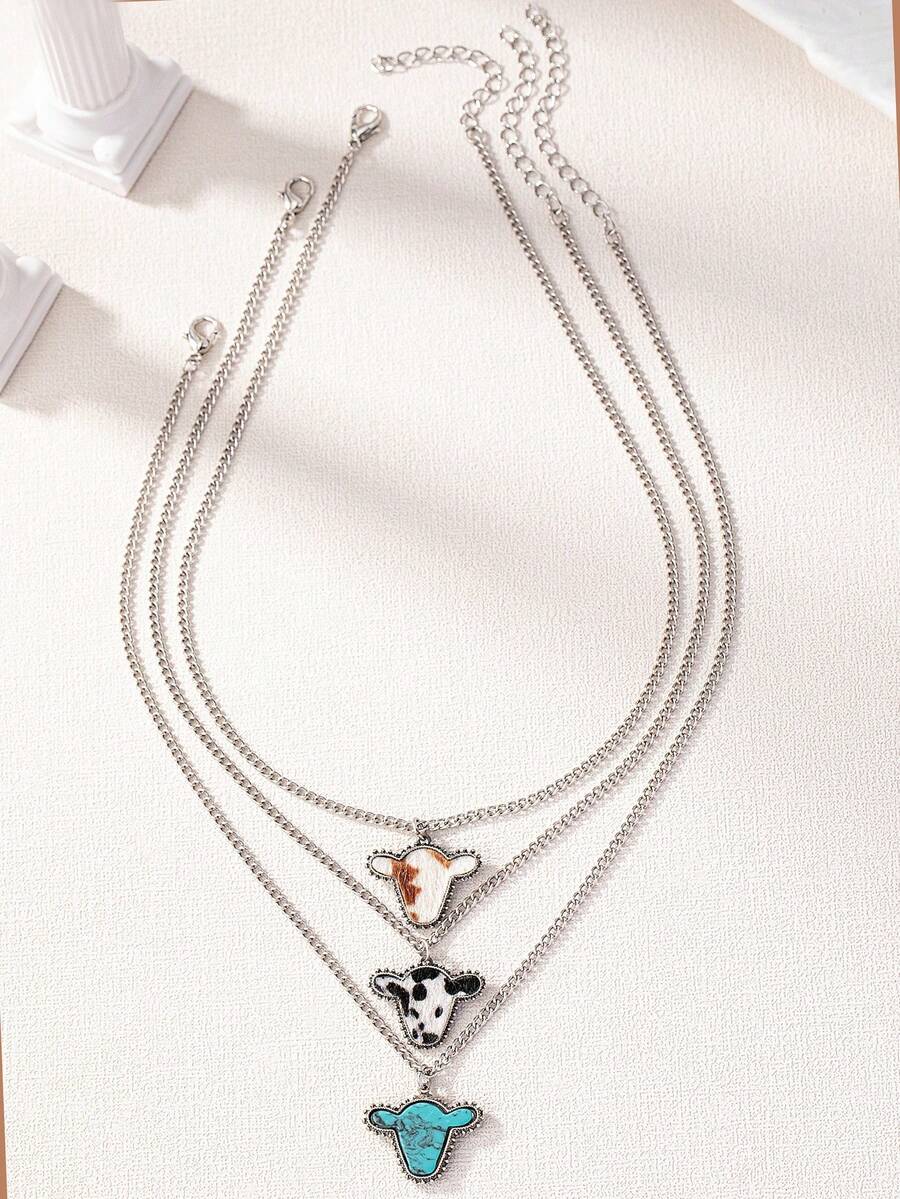 3入組珍珠串珠復古美國西部牛仔風格女士項鍊,休閒時尚