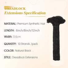Extensiones De Rastas De 6 Pulgadas/8 Pulgadas/10 Pulgadas/12 Pulgadas, 10 Hebras De 0,6 Cm De Ancho, Extensiones De Rastas Loc, Rastas Sintéticas De Ganchillo, Moda Para El Cabello, Reggae, Hip-hop, Sintético, Estilo Afro Rizado, Extensiones De Cabello Trenzado Negro Natural Para Hombres/mujeres, Vida Diaria - Negro - Ver 4