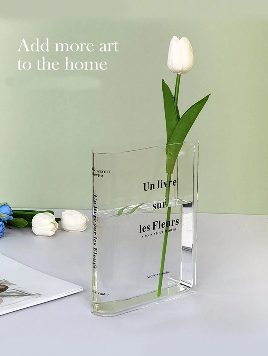 1pc 透明北欧书本装饰花瓶 INS风格客厅房间水培插花花瓶欧式玄关装饰