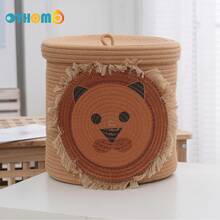 Oyhomo棕色獅子收納筐帶蓋,玩具衣物收納筐,編織繩家居裝飾收納盒,尺寸12.6x12.6英寸