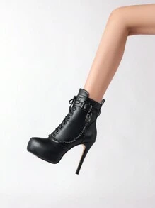 Giày cao gót Chóp giầy tròn Khóa thắt lưng Nền tảng Dao găm nhỏ Giày ống Ankle Đối với phụ nữ , Không thấm nước - màu đen - Xem 8