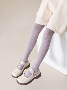 1 雙/包冬季女童時尚條紋緊身褲,淺紫色,尺寸可選:2-3、3-8、8-12、12-16 - 淡紫色 - 查看 5