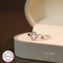S925 Bạc nguyên chất Xu hướng: Cắt giảm Micro-Inlay Rhinestone đầy đủ Nhẫn Đối với phụ nữ , Sang trọng Mở Điều chỉnh Ngón tay Nhẫn - Bạc - Xem 4