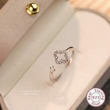 S925 Bạc nguyên chất Xu hướng: Cắt giảm Micro-Inlay Rhinestone đầy đủ Nhẫn Đối với phụ nữ , Sang trọng Mở Điều chỉnh Ngón tay Nhẫn - Bạc - Xem 3
