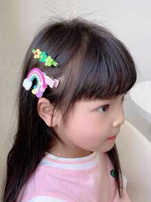 28 piezas/set empaquetado en OPP, pasadores para el cabello con diseño de margarita, paleta, flor, fruta y arcoíris, juego de accesorios para el cabello para niñas