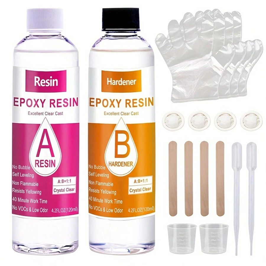Kit De Resina Epoxi De 240ml De 1: 1 De Dos Partes Para Manualidades, Resistente Al Amarillamiento, Con Bajo Contenido De Burbujas Y Adecuado Para Hacer Joyas, Moldes, Manualidades, Etc.