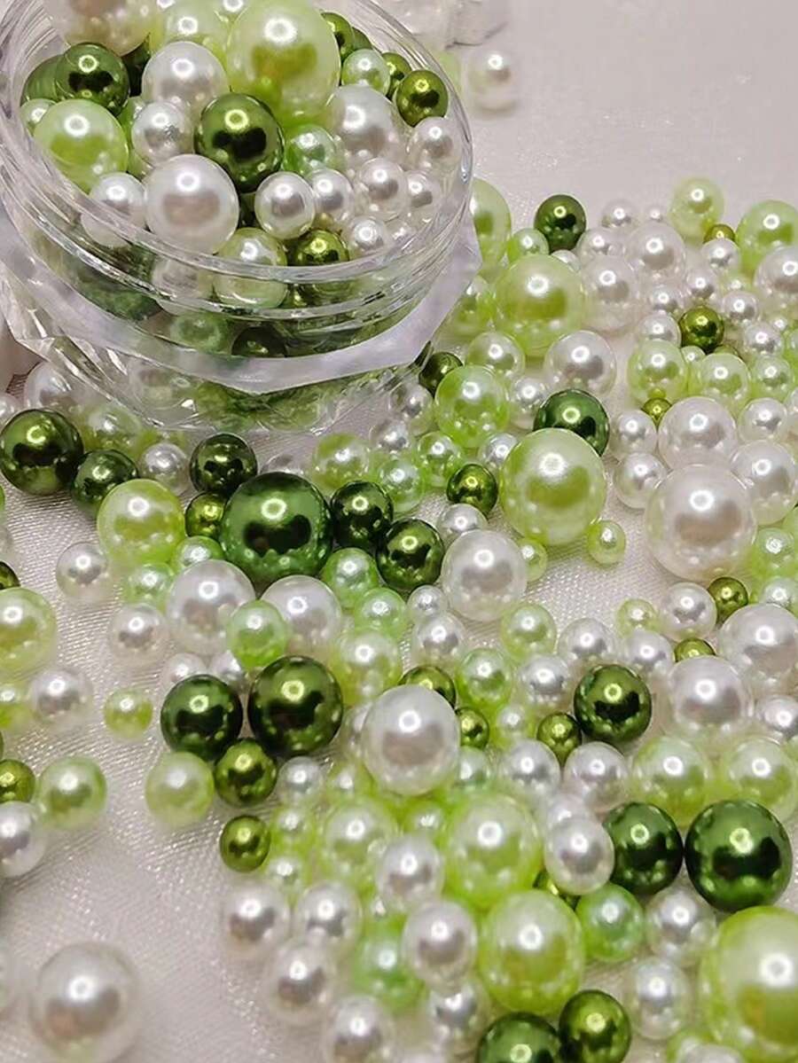 (1包) 自製手工膠珠無孔假珍珠填充材料 - 綠色 - 查看 1