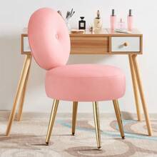 Furnistyle Velvet Vanity Chair With Round Backrest, Upholstered Makeup Chair For Vanity Desk With Solid Metal Legs And Thick Cushion, Mid Century Armless Living Room Chair, Accent Furniture Ottoman Stool Modern Comfy Chair For Dressing Room, Bedroom Entryway And Makeup Room, Thanksgiving Christmas Ideal Gifts