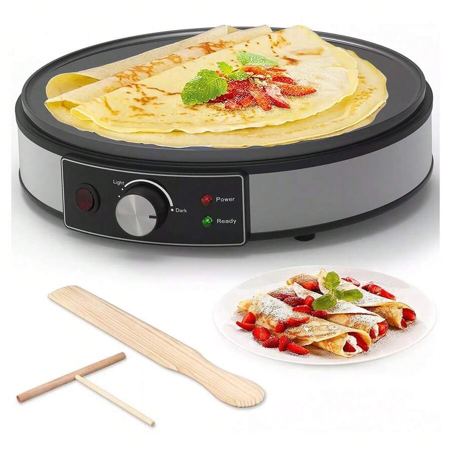 Crepera Eléctrica Antiadherente 30cm 1000w con espatula de madera+esparcidor de mezcla - Negro - Ver 1