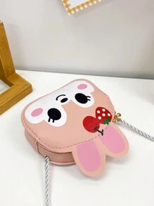 1pc Young Girls' Cute Rabbit Shaped Pu Leather Mini Crossbody Bag With Zipper Closure For Daily Use In All Seasons
