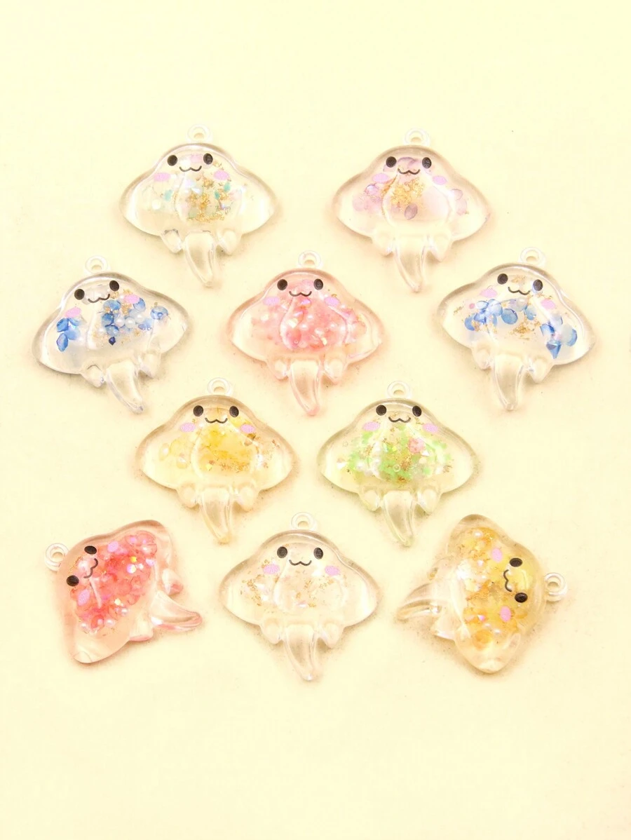 10pcs New Colorful Cartoon Cute Jellyfish Shaped Pendant With Gold Leaf Inside For Jewelry Making Diy - Multicolor - View 1