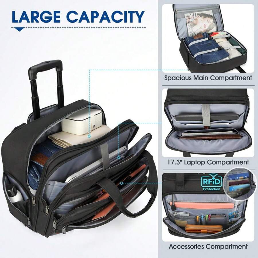 Rolling Laptop Bag Women Men Rolling Briefcase for Women with Wheels 17