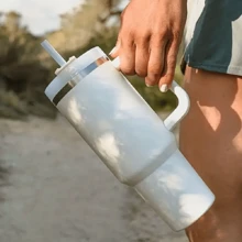 1 cốc thép không gỉ 40oz hai lớp có nắp và quai, bình đựng nước chịu lực, cốc đựng nước, đồ uống mùa hè, đồ dùng nhà bếp, đồ dùng nhà bếp gia đình - Màu be - Xem 6