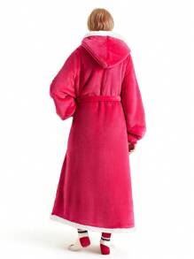 Bedsure Mother's Day Wearable Blanket Hoodie - Long Sherpa Fleece Hooded Blanket, Warm Cozy Blanket Sweatshirt With Giant Pocket And Belt, For Spring Decor, Room Decor, Home Decor, Mothers Day Gift - Magenta - View 6