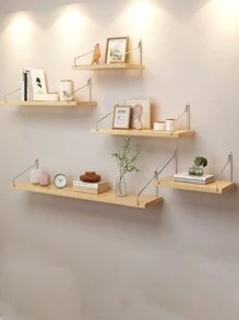 1 pièce Mural Étagère Avec Carte De Partition , Forage Requis , Chambre À Coucher Étude Chambre Décoration Murale , En Bois Étagère À Livres