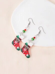 1對女士聖誕襪壓克力uv印刷耳環,派對假日耳飾 - 綠色 - 查看 4