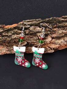 1對女士聖誕襪壓克力uv印刷耳環,派對假日耳飾 - 綠色 - 查看 5