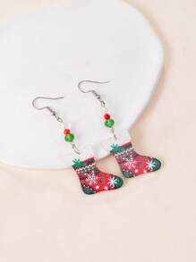1對女士聖誕襪壓克力uv印刷耳環,派對假日耳飾 - 綠色 - 查看 3
