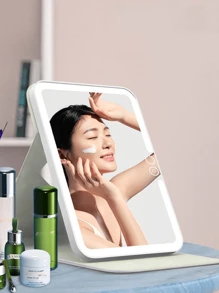 1 pieza Espejo de vanidad ABS iluminado modernista rectángulo portátil plegable LED iluminado para doméstico - Blanco - Ver 6