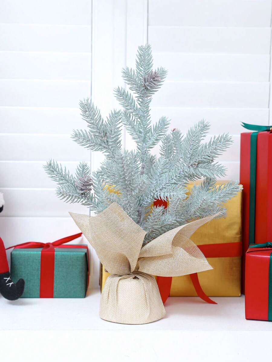 1入模擬聖誕樹盆栽家庭、酒店、購物中心聖誕派對裝飾小型聖誕禮物