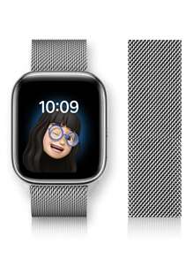 兼容 表带和表壳组合套装。时尚柔软、透气可调节的环形不锈钢磁扣表带 + 防摔防刮 TPU 全方位保护壳，男女皆宜。兼容 Series Ultra/11/10/9/8/7/6/5/4/3/Se，38/40/41/42/44/45/46/49 毫米表带和表壳。