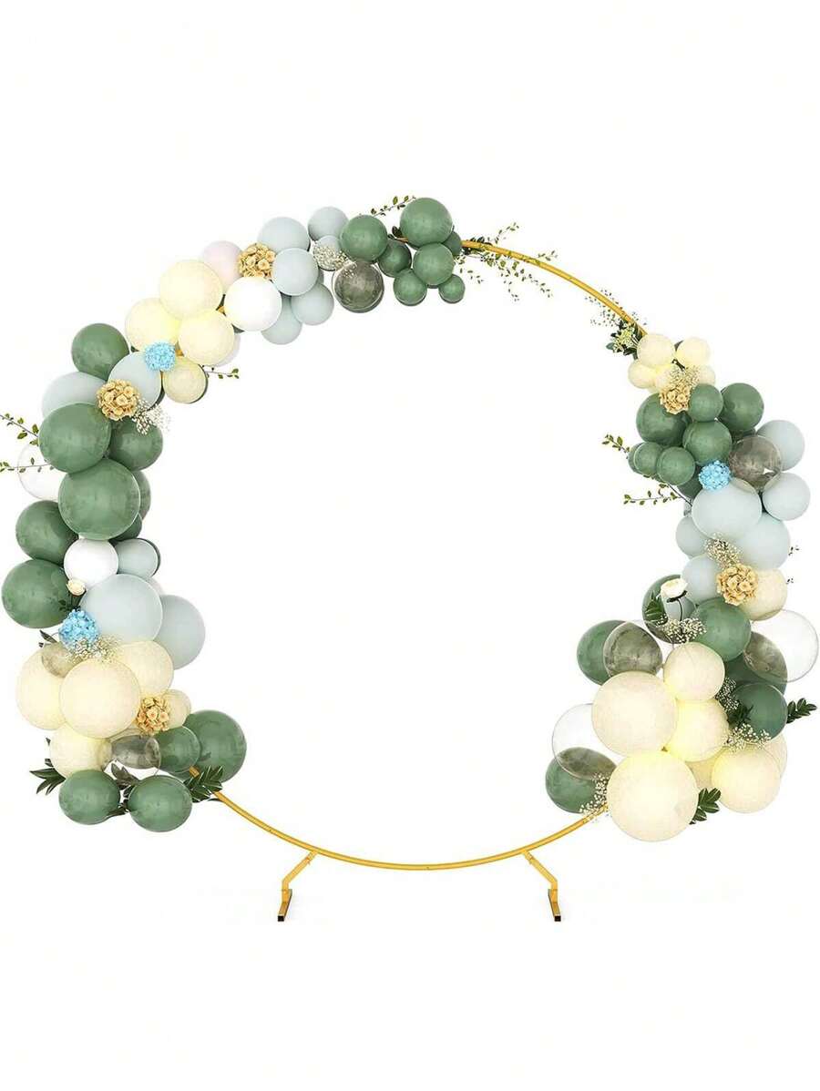 美國庫存，1套圓形背景架- 6.5英尺金屬圓形氣球拱門穩定鐵圓環套件，適用於生日、婚禮、畢業、照片背景派對裝飾（6.5英尺） - 金色 - 查看 1