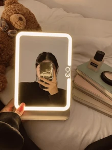 1 pieza Espejo de vanidad ABS iluminado modernista rectángulo portátil plegable LED iluminado para doméstico - Blanco - Ver 2