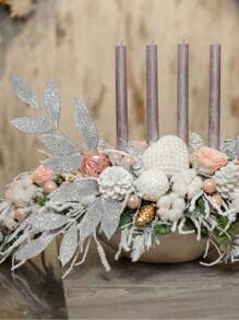 1 件/3 件/6 件/12 件人造闪光植物带叶，可爱人造花圣诞树装饰饰品，适用于客厅和卧室花瓶插花、婚礼、派对、家居装饰、书桌装饰。万圣节装饰、感恩节圣诞节用品、家居装饰、餐桌装饰、圣诞装饰 - 銀色 - 查看 5