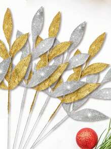 1 件/3 件/6 件/12 件人造闪光植物带叶，可爱人造花圣诞树装饰饰品，适用于客厅和卧室花瓶插花、婚礼、派对、家居装饰、书桌装饰。万圣节装饰、感恩节圣诞节用品、家居装饰、餐桌装饰、圣诞装饰 - 銀色 - 查看 6