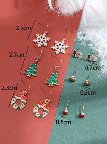 6雙聖誕主題小鹿,聖誕老人,聖誕樹,雪花禮品耳釘&懸垂耳環,女性假期首飾類禮品 - 彩色 - 查看 4