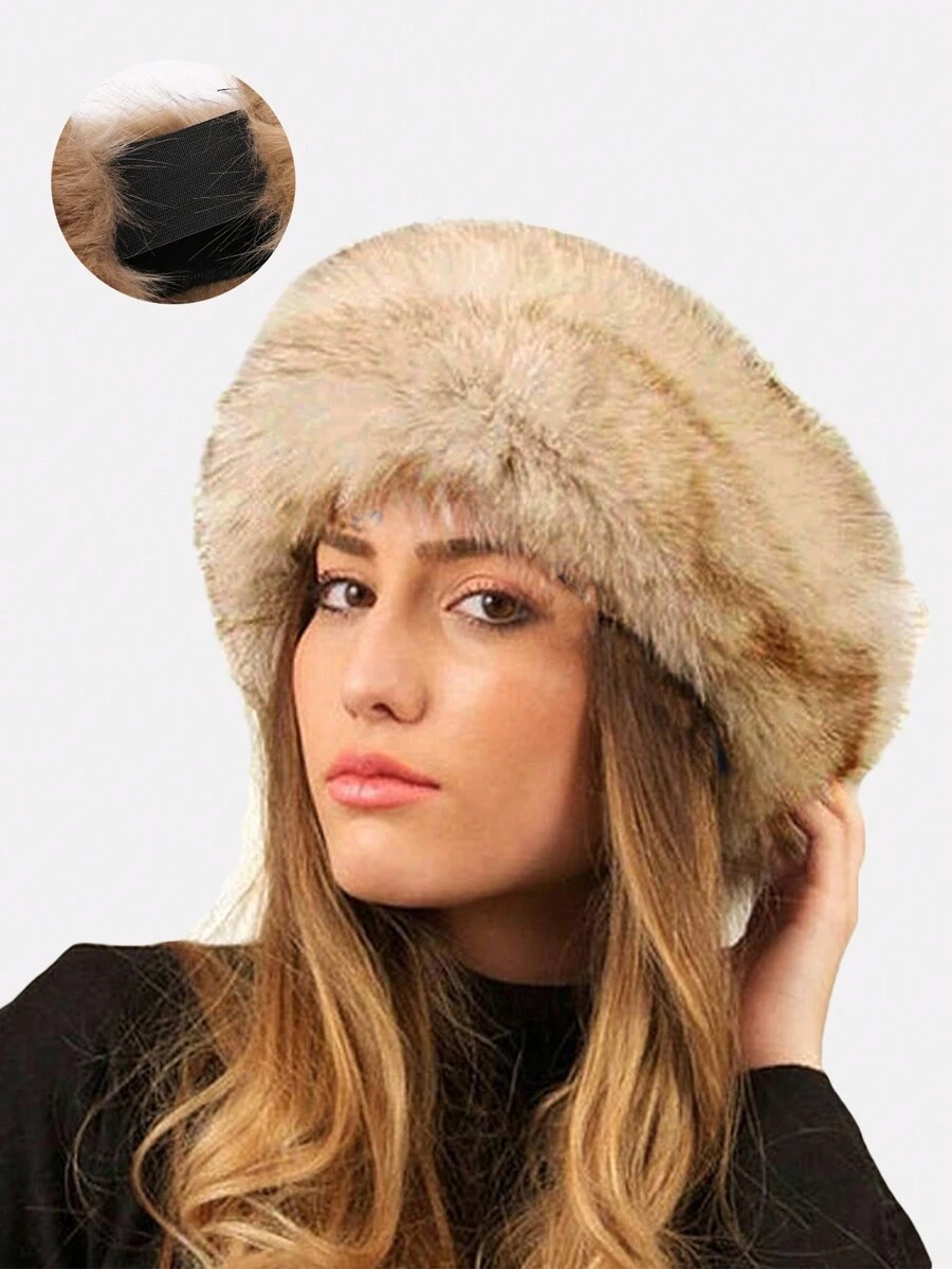 1入組女式冬季保暖毛皮頭帶帽子人造狐狸毛適合冬季 - 卡其色 - 查看 1