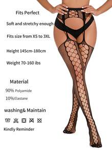 1pc Fashionable Lace & Transparent Suspender Sheer Fishnet Stockings Anti-slip Tights With Garter Belt - Black - View 2