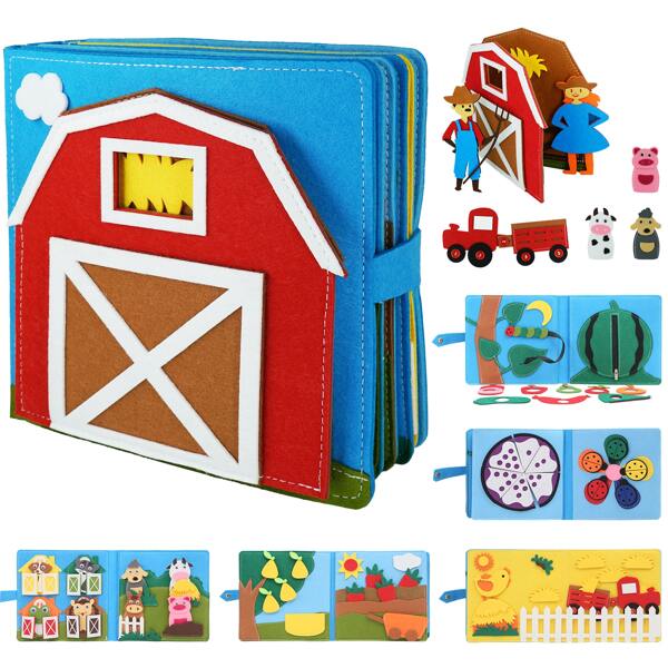 Christmas Decoration Montessori Busy Book For Toddlers Kids DIY Felt Quiet Book 3D Activities Cloth Story Book Preschool Learning Education Toys For Baby Boys Girls 3 4 5 6 Years Old Farm Theme Sensory Gifts School, Student,Stationery,School Supplies