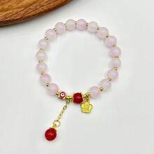 1入組天然水晶珠寶手鍊,配有翡翠珠子和特別的幸運吊墜,輕奢珠寶飾品