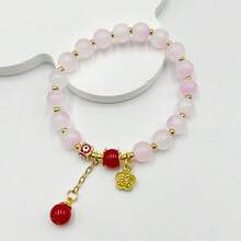 1入組天然水晶珠寶手鍊,配有翡翠珠子和特別的幸運吊墜,輕奢珠寶飾品