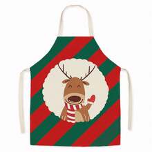 1入組亞麻純色聖誕圖案印花圍裙,抗油污創意廚房烹飪圍裙 - 米色 - 查看 8