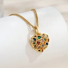 1pc 18K Gold Plated Stainless Steel Chain With Cubic Zirconia Oval Studded Mary Design Vintage Chic Minimalist Necklace Pendant, Suitable For Street, Daily, Party, Christmas, Halloween - Gold - View 4