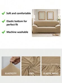 1pc Plain Stretchy Sofa Slipcover - Khaki - View 6