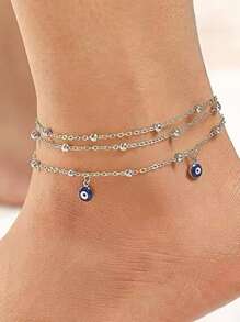 1pc Silver-tone Three Eyes Pendant Anklet - Silver - View 2
