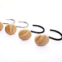 12pcs Round Flat Decorative Wooden & Durable Rustproof Metal Shower Curtain Hooks Rings For Window Curtains And Shower Curtains - Silver - View 4