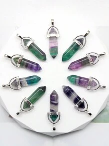 10PCS Natural Stone Agates Quartz Crystal Pendants For Necklace Charm Fluorite Hexagonal Pendant DIY Jewelry Making Accessories - Multicolor - View 2