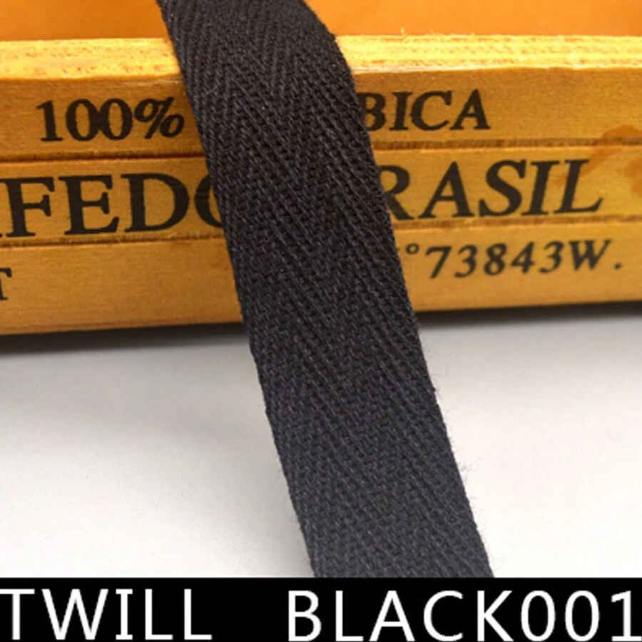 SEMINI Đen Trắng màu trơn Twill Chevron Ràng buộc Ruy băng Dây vải Ruy băng Tỉa cành Đối với Đóng gói Quần áo Phụ kiện Thủ công DIY - Twill Đen000 - Xem 1