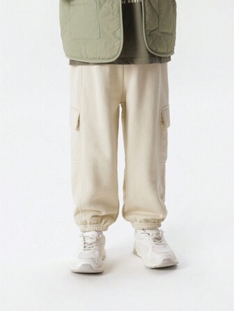 Pojkar Utomhus Jobb Bär Stil Byxor Med Flera fickor Och Elastisk Manschetter För Höst