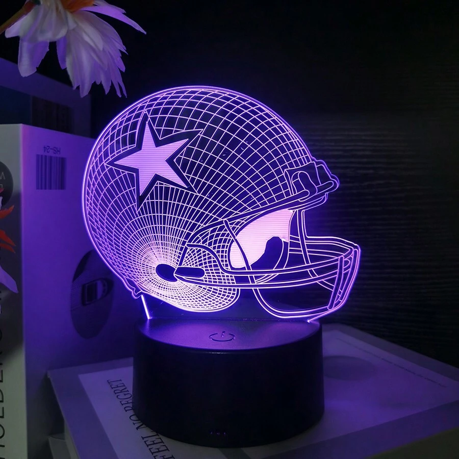 1pc Football Helmet Colorful Touch 3d Night Light With Black Base, Usb Port - Black - View 1