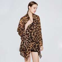 1pc Fashionable Leopard Print Women's & Linen Bali Yarn Scarf, Autumn And Winter