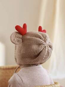 1 Stück unisex beige gestrickte Baby Mütze, Weihnachts Rentier Hut mit Geweih, Weihnachtsgeschenk, Weihnachtsgrüße